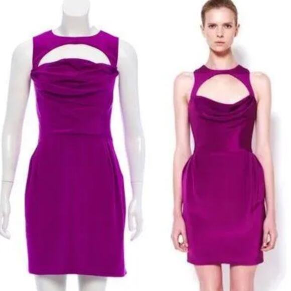 Cushine Et Ochs Royal Purple Silk Cut Out Bodice Mini Cocktail Dress 6 - Picture 2 of 10